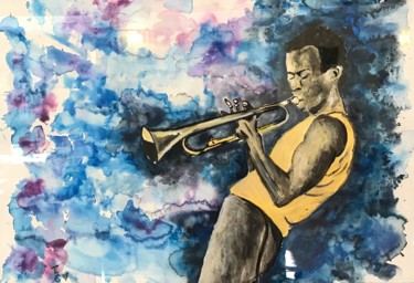 Pintura intitulada "Miles Davis en aqua…" por Territoriale Hugo, Obras de arte originais, Aquarela
