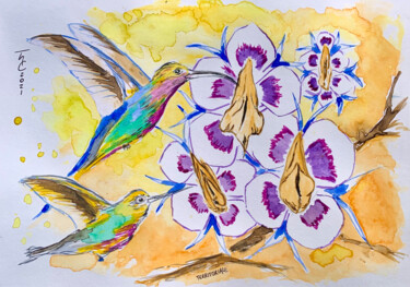 aquarelle d'étude pour la série colibris, nectar et vulve Drawing titled "aquarelle d'étude p…" by Territoriale Hugo, Original Art, Watercolor