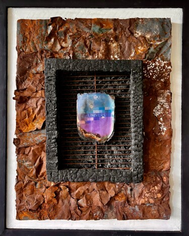 Collages titled "L'Univers après la…" by Territoriale Hugo, Original Artwork, Collages Mounted on Wood Stretcher frame