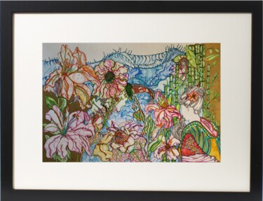 Pintura intitulada "Geisha Girl Garden" por Terry Cornelius, Obras de arte originais, Aquarela