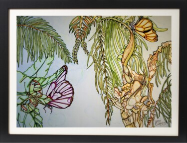 Painting titled "GLASS WING BUTTERFLY" by Terry Cornelius, Original Artwork, Watercolor