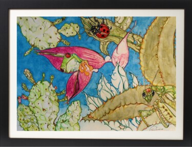 Картина под названием "Hidden Mantis" - Terry Cornelius, Подлинное произведение искусства, Акварель