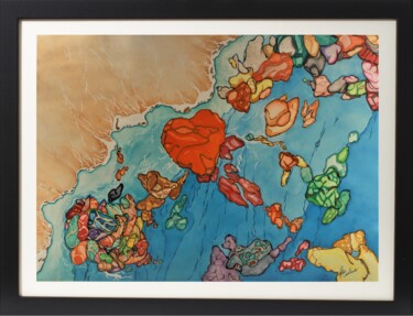 Pintura intitulada "Beach Glass Love" por Terry Cornelius, Obras de arte originais, Aquarela