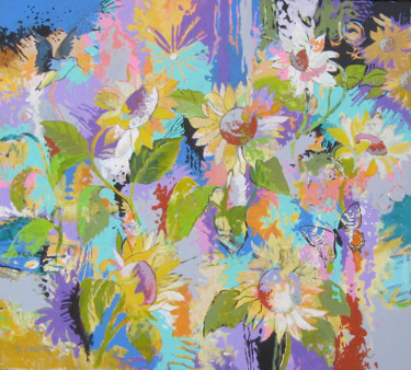 Ζωγραφική με τίτλο "Field of Sunflowers" από Terry Crump, Αυθεντικά έργα τέχνης, Ακρυλικό