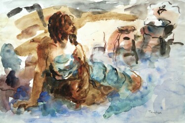 Painting titled "Model in NY" by Terushige Matsumoto, Original Artwork, Watercolor