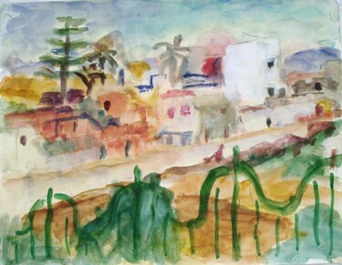 Peinture intitulée "Morocco, Asilah" par Terushige Matsumoto, Œuvre d'art originale, Aquarelle