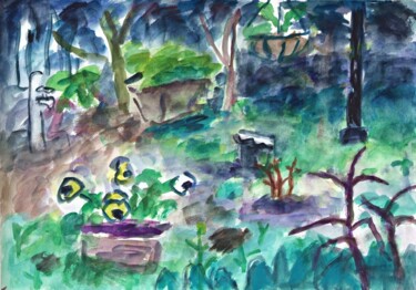 Painting titled "A garden in my hous…" by Terushige Matsumoto, Original Artwork, Watercolor