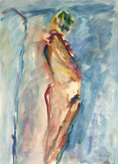 Painting titled "Standing nude" by Terushige Matsumoto, Original Artwork, Watercolor