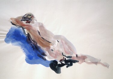 Painting titled "Back of a nude model" by Terushige Matsumoto, Original Artwork, Watercolor