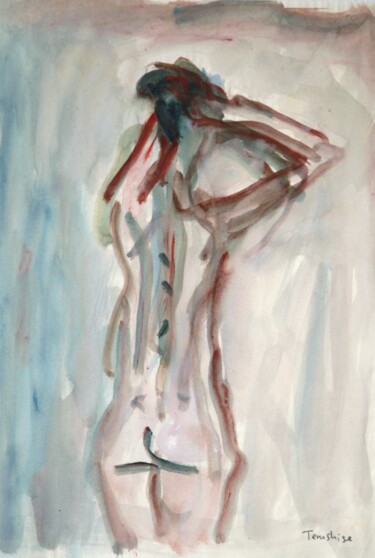 Painting titled "The back of model" by Terushige Matsumoto, Original Artwork, Watercolor