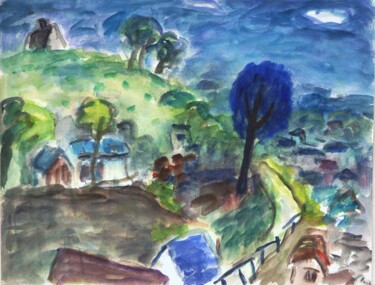 Картина под названием "Landscape in Japan" - Terushige Matsumoto, Подлинное произведение искусства, Акварель