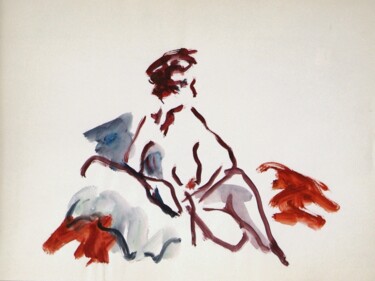 Malarstwo zatytułowany „Nude model in Paris” autorstwa Terushige Matsumoto, Oryginalna praca, Akwarela