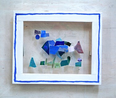 Collages titulada "Blue fish-Collage o…" por Terushige Matsumoto, Obra de arte original, Collages Montado en Panel de madera