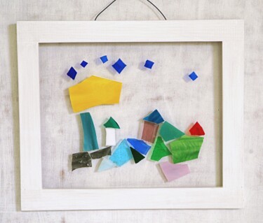 Collages titled "Collage of stained…" by Terushige Matsumoto, Original Artwork, Collages Mounted on Wood Stretcher frame