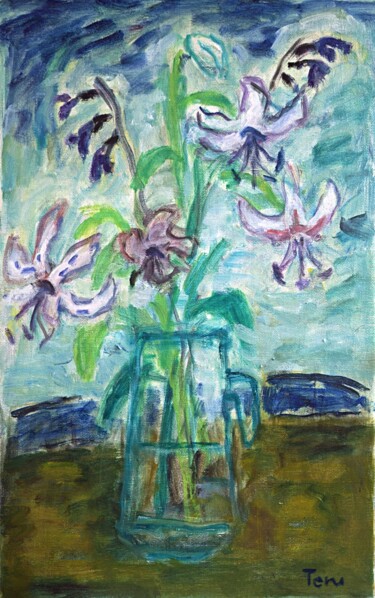 Painting titled "Japanese lilies" by Terushige Matsumoto, Original Artwork, Oil