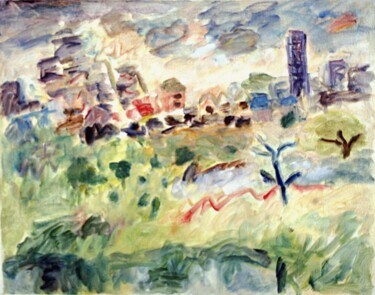 Painting titled "Japanese landscape…" by Terushige Matsumoto, Original Artwork, Oil