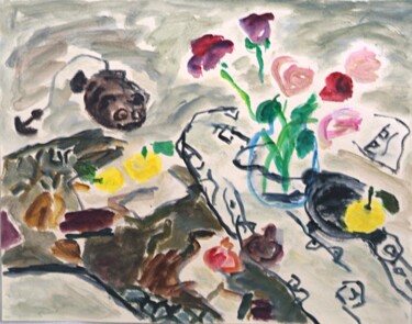 Peinture intitulée "Roses and citrons" par Terushige Matsumoto, Œuvre d'art originale, Acrylique
