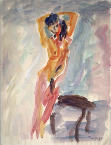 Schilderij getiteld "Watercolor standing…" door Terushige Matsumoto, Origineel Kunstwerk, Aquarel