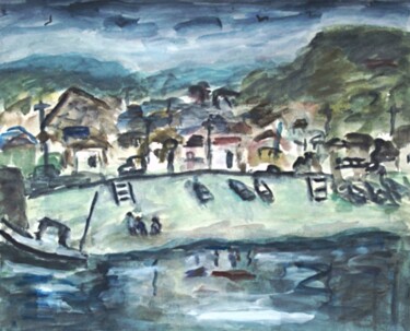 Картина под названием "Japanese seaside to…" - Terushige Matsumoto, Подлинное произведение искусства, Акварель