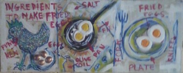 Painting titled "Receta hacer huevos…" by Tete Antoli, Original Artwork, Collages Mounted on Wood Panel