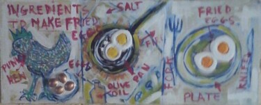 Pittura intitolato "Receta hacer huevos…" da Tete Antoli, Opera d'arte originale, Collages Montato su Pannello di legno