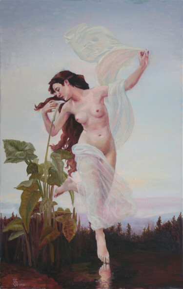 Schilderij getiteld "Aurora" door Tetiana Bogdanova, Origineel Kunstwerk, Olie Gemonteerd op Frame voor houten brancard