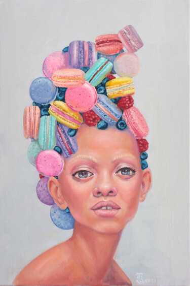 Painting titled "Macaron" by Tetiana Bogdanova, Original Artwork, Oil Mounted on Wood Stretcher frame