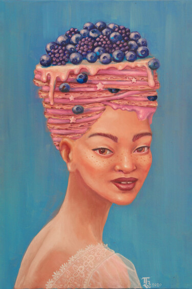Peinture intitulée "Blueberry Pancakes" par Tetiana Bogdanova, Œuvre d'art originale, Huile Monté sur Châssis en bois