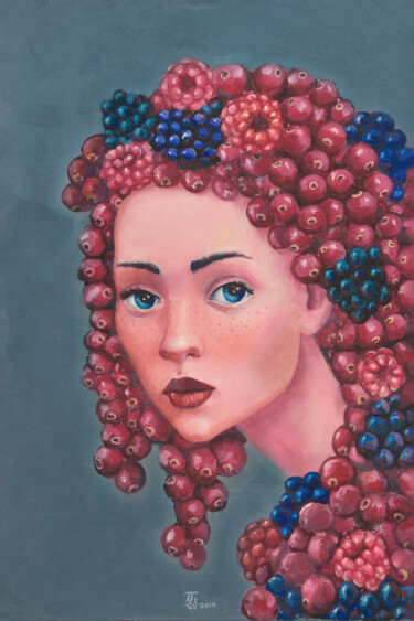 Painting titled "Wild Berry" by Tetiana Bogdanova, Original Artwork, Oil Mounted on Wood Stretcher frame