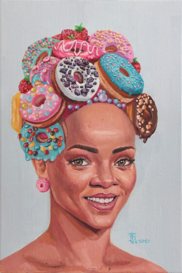 Painting titled "Rihanna" by Tetiana Bogdanova, Original Artwork, Oil Mounted on Wood Stretcher frame