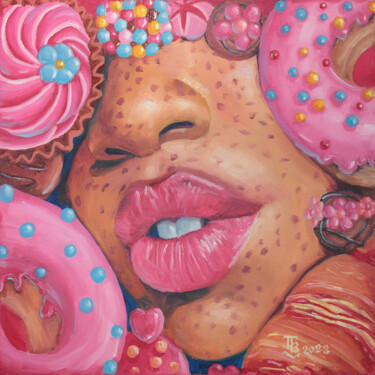 Painting titled "Her Lips" by Tetiana Bogdanova, Original Artwork, Oil Mounted on Wood Stretcher frame