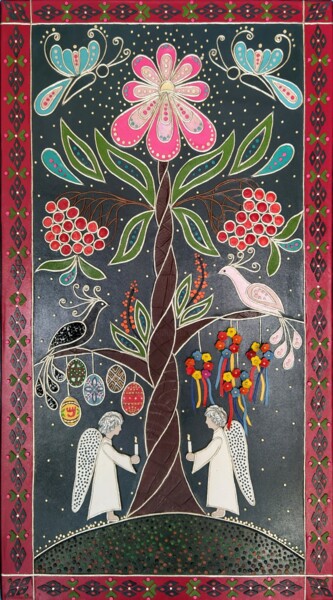 Pittura intitolato "Дерево Рода" da Tetiana Fursa, Opera d'arte originale, Pelle