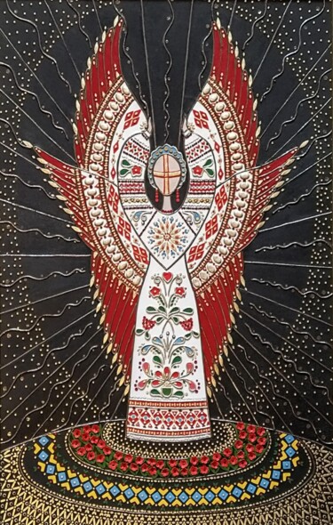 Pintura titulada "Ангел победы" por Tetiana Fursa, Obra de arte original, Cuero