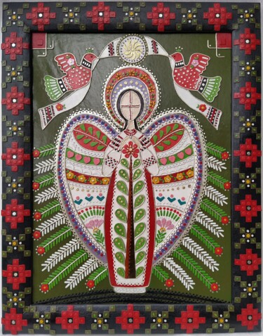 Malerei mit dem Titel "Цветок -Душа" von Tetiana Fursa, Original-Kunstwerk, Leder