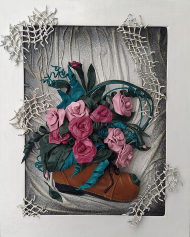 绘画 标题为“Розовые розы” 由Tetiana Fursa, 原创艺术品, 皮革