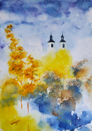 Painting titled "Autumn in the city" by Tetiana Hladysh, Original Artwork, Watercolor