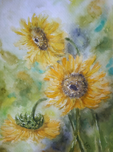 Peinture intitulée "Sunflowers" par Tetiana Hladysh, Œuvre d'art originale, Aquarelle