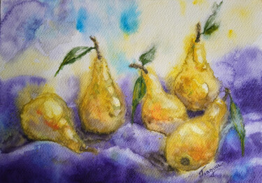 Painting titled "Pears on purle" by Tetiana Hladysh, Original Artwork, Watercolor