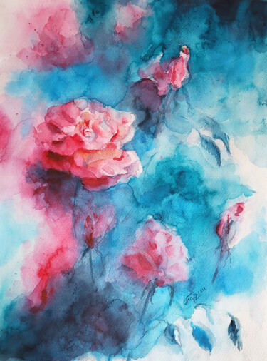 Painting titled "Rose garden" by Tetiana Hladysh, Original Artwork, Watercolor