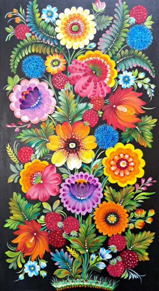 Peinture intitulée "Garden flowers" par Tetiana Kiiashko, Œuvre d'art originale, Acrylique