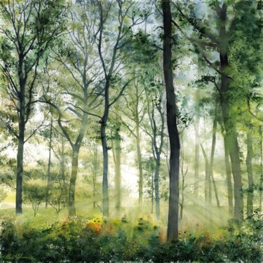 Painting titled "The morning light" by Tetiana Koda, Original Artwork, Watercolor