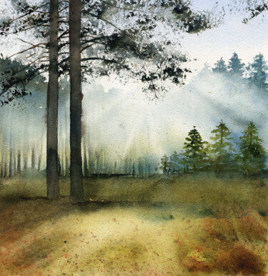 Malerei mit dem Titel "Sunlight in the woo…" von Tetiana Koda, Original-Kunstwerk, Aquarell