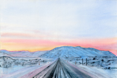 Painting titled "Iceland in the Midn…" by Tetiana Koda, Original Artwork, Watercolor