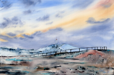 Painting titled "Geothermal Valley" by Tetiana Koda, Original Artwork, Watercolor