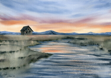 Painting titled "The Marshlands" by Tetiana Koda, Original Artwork, Watercolor