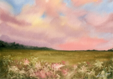 Peinture intitulée "Pink horizon" par Tetiana Koda, Œuvre d'art originale, Aquarelle