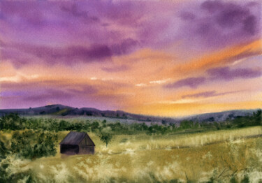 Картина под названием "The beauty of dusk" - Tetiana Koda, Подлинное произведение искусства, Акварель