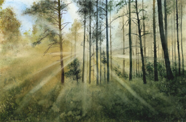 Pintura intitulada "Sunlight in the for…" por Tetiana Koda, Obras de arte originais, Aquarela