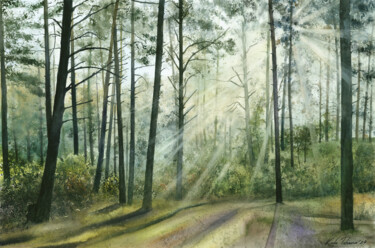 Malerei mit dem Titel "Morning In The Fore…" von Tetiana Koda, Original-Kunstwerk, Aquarell