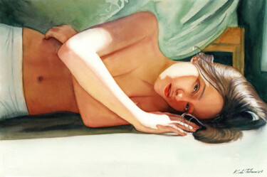 Картина под названием "Female portrait" - Tetiana Koda, Подлинное произведение искусства, Акварель